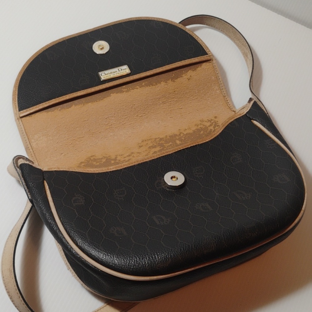 Dior Vintage Honeycomb Coated Canvas Leather Bag With Shoulder Strap - Picture 6 of 12